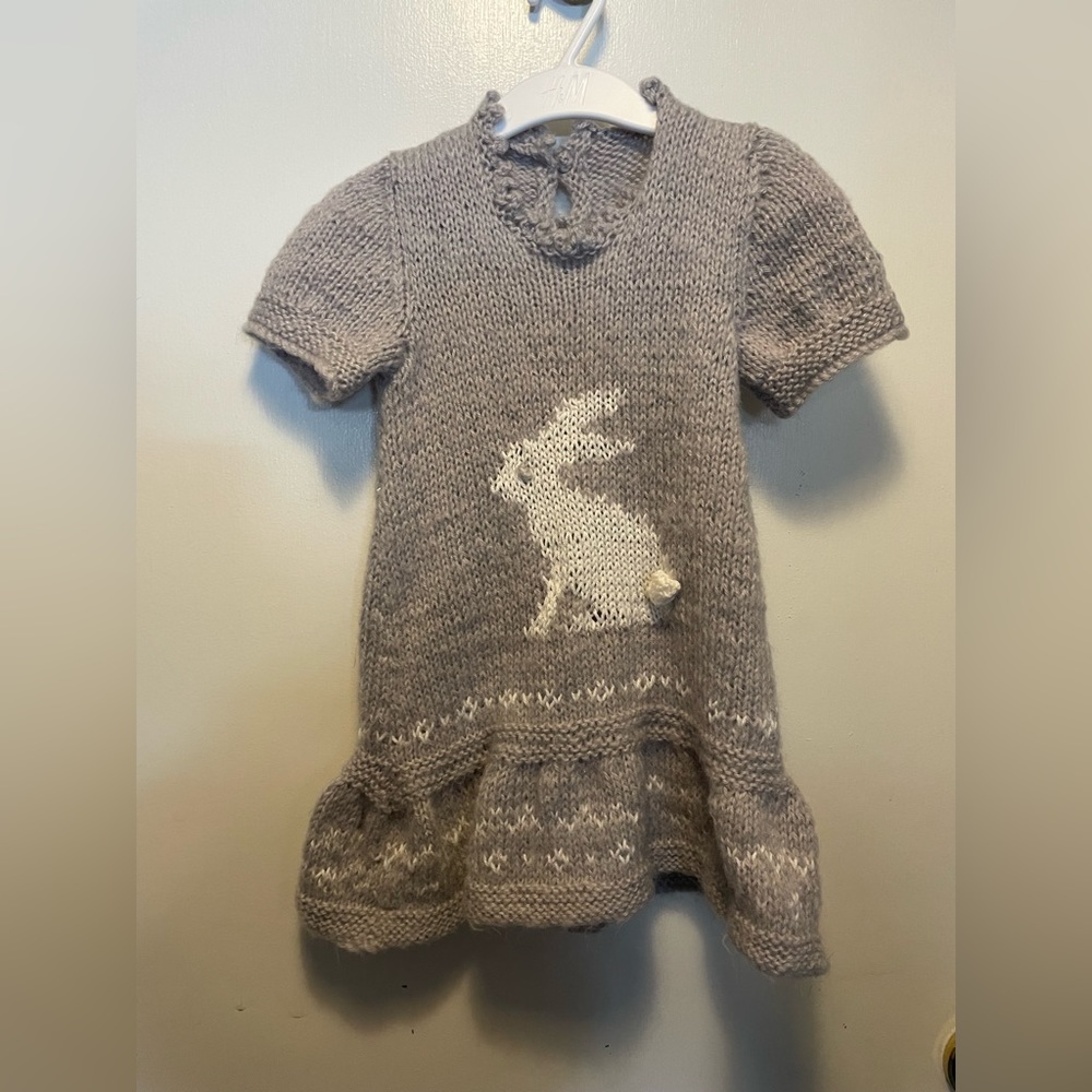 Beautiful Handmade Kids Dress Knit Crocheted with Bunny